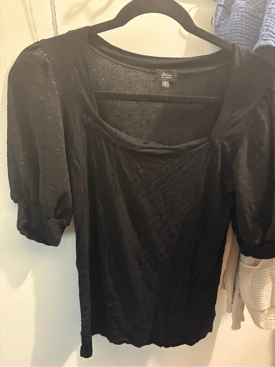 Storm Tops - Black Mesh Puff Sleeve Square Neck Top - Size Small Woman’s